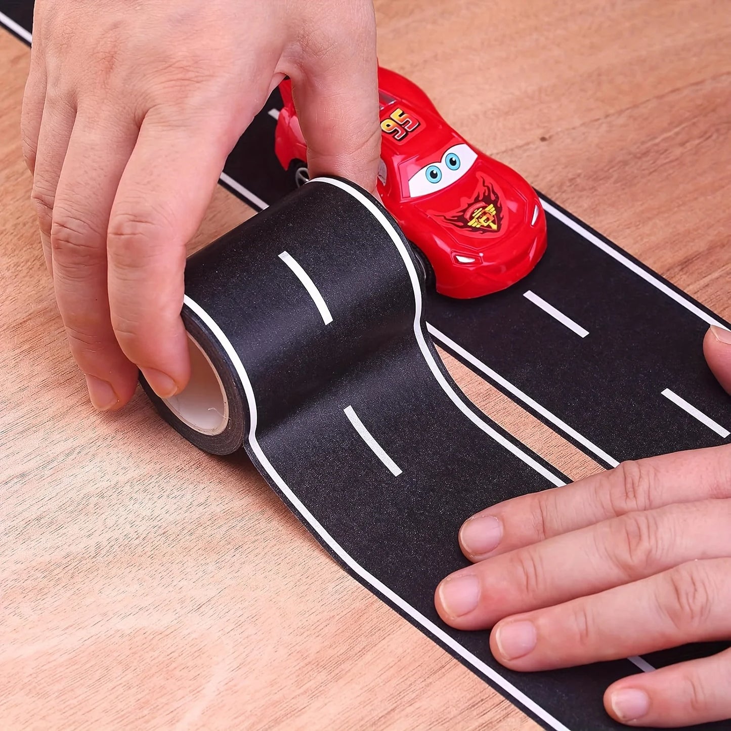 Cartoon Road Tape for Kids – Reusable Black Play Track Stickers (16ft/5m)
