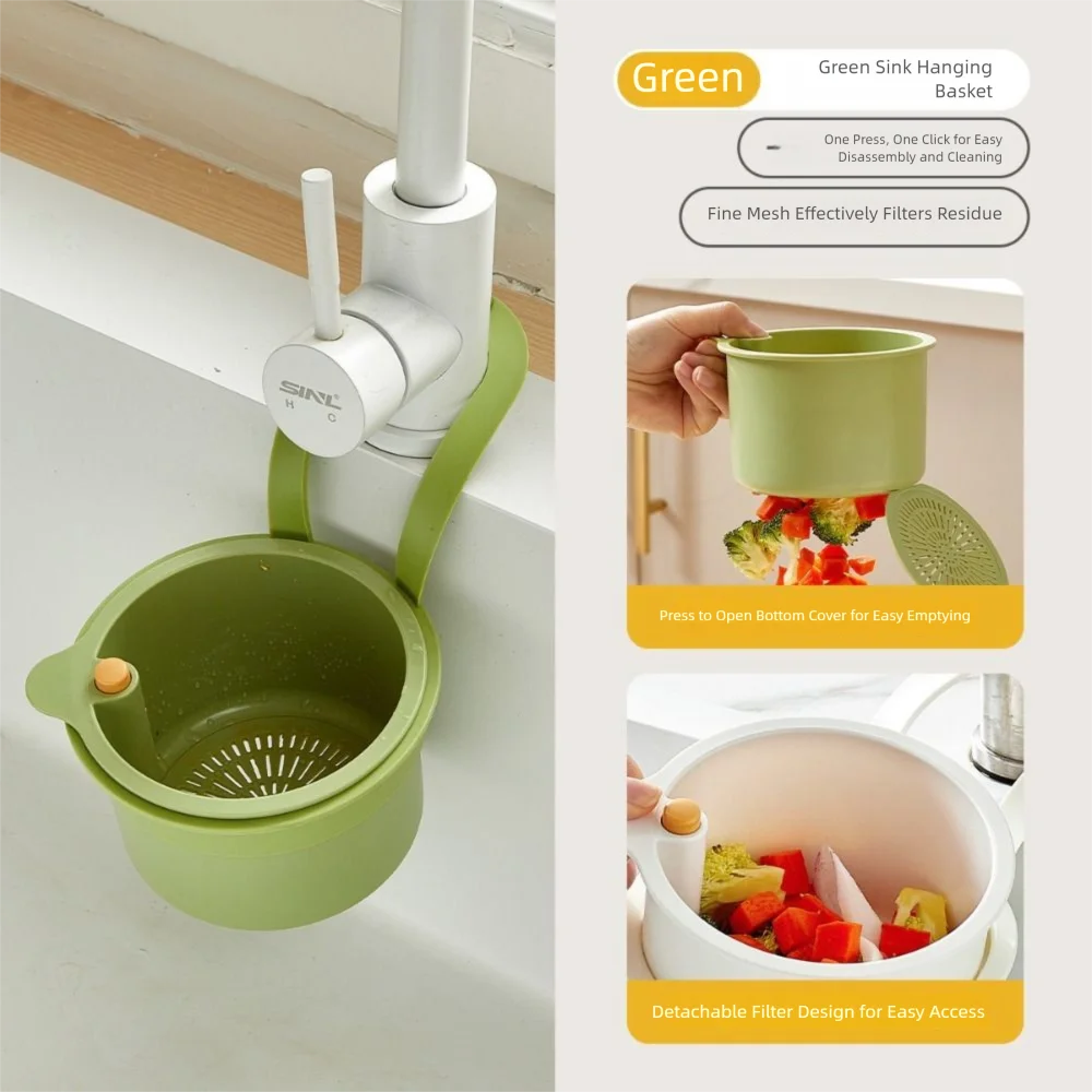 Press-to-Empty Sink Strainer Basket – Hanging Kitchen Drain Filter with Detachable Bottom