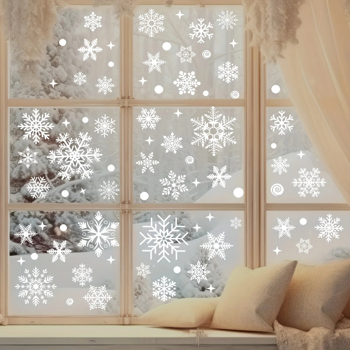 137-Piece Snowflake Window Stickers – Reusable Christmas PVC Decorations for Glass & Mirrors