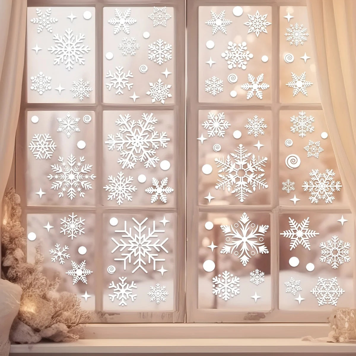 137-Piece Snowflake Window Stickers – Reusable Christmas PVC Decorations for Glass & Mirrors