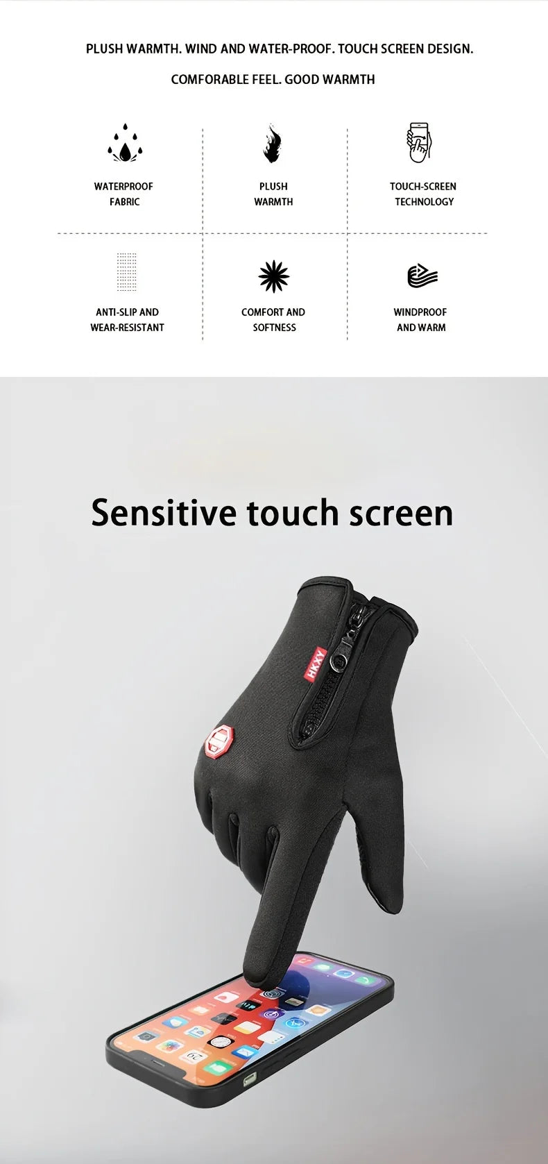 Touchscreen Winter Gloves – Warm, Windproof & Non-Slip for Men & Women