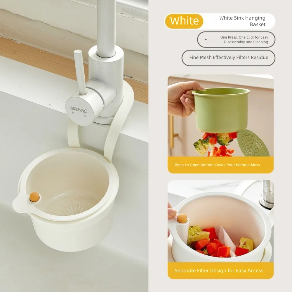 Press-to-Empty Sink Strainer Basket – Hanging Kitchen Drain Filter with Detachable Bottom